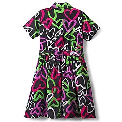 Pine Kids Rayon Woven Half Sleeves Shirt Dress With Heart Print - Black