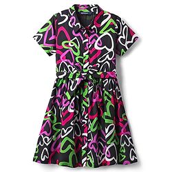 Pine Kids Rayon Woven Half Sleeves Shirt Dress With Heart Print - Black