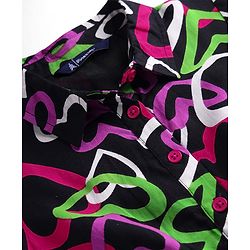 Pine Kids Rayon Woven Half Sleeves Shirt Dress With Heart Print - Black