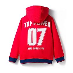 Pine Kids Cotton Knit Full Sleeves Hooded Sweatshirt with Front & Back Text Graphic & Kangaroo Pocket - Red