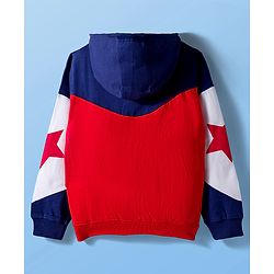 Pine Kids Cotton Knit Full Sleeves Hooded Sweatjacket With Colorado Print - Navy Blue Red & White