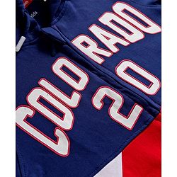 Pine Kids Cotton Knit Full Sleeves Hooded Sweatjacket With Colorado Print - Navy Blue Red & White