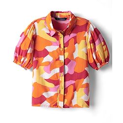 Pine Kids Woven Puff Sleeves Shirt Style Top With Abstract Print - Orange