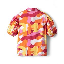 Pine Kids Woven Puff Sleeves Shirt Style Top With Abstract Print - Orange