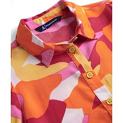 Pine Kids Woven Puff Sleeves Shirt Style Top With Abstract Print - Orange