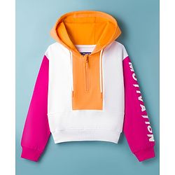 Pine Kids Cotton Knit Full Sleeves Cut & Sew Hooded Sweatshirt with Text Graphic - Multicolor