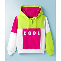Pine Kids Cotton Knit Full Sleeves Cut & Sew Hooded Sweatshirt with Text Graphic - Multicolor