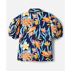 Pine Kids Woven Puffed Sleeves Top With Floral Print - Navy Blue