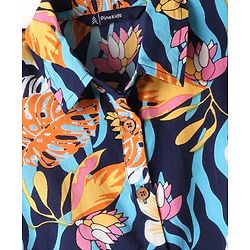 Pine Kids Woven Puffed Sleeves Top With Floral Print - Navy Blue