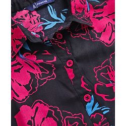 Pine Kids Woven Flutter Sleeves Shirt Style Top With Floral Print - Black