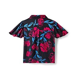 Pine Kids Woven Flutter Sleeves Shirt Style Top With Floral Print - Black