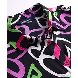 Pine Kids Woven Puff Sleeves Shirt Style Top With Heart Print - Black