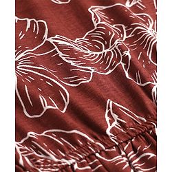 Pine Kids Cotton Knit Flutter Sleeves Dress with Floral Print & Cinched Waist - Fire Brick Maroon