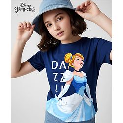 Pine Kids Disney Single Jersey Knit Half Sleeves T-Shirt with Cinderella Graphics - Blue