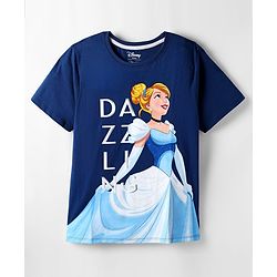 Pine Kids Disney Single Jersey Knit Half Sleeves T-Shirt with Cinderella Graphics - Blue