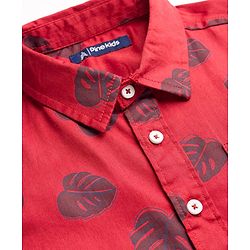 Pine Kids Cotton Woven Full Sleeves Shirt With Leaves Print - Red