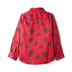 Pine Kids Cotton Woven Full Sleeves Shirt With Leaves Print - Red