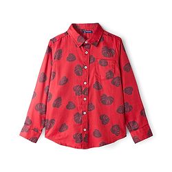 Pine Kids Cotton Woven Full Sleeves Shirt With Leaves Print - Red