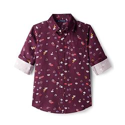 Pine Kids Cotton Woven Full Sleeves Shirt With Floral Print - Wine