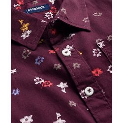 Pine Kids Cotton Woven Full Sleeves Shirt With Floral Print - Wine