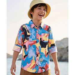 Pine Kids Cotton Woven Full Sleeves Printed Shirt - Light Blue