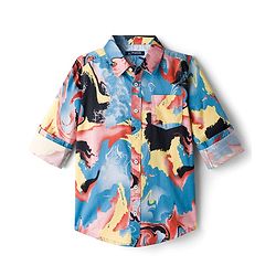 Pine Kids Cotton Woven Full Sleeves Printed Shirt - Light Blue