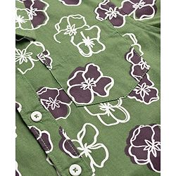 Pine Kids Cotton Woven Full Sleeves Shirt With Floral Print - Green