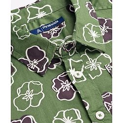 Pine Kids Cotton Woven Full Sleeves Shirt With Floral Print - Green