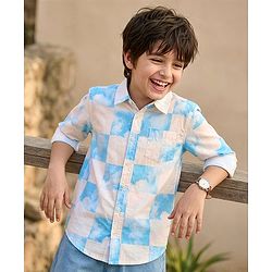 Pine Kids Cotton Woven Full Sleeves Shirts With Clouds Print - Light Pink