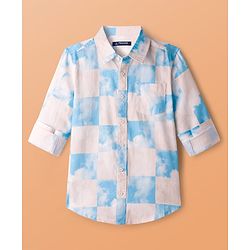 Pine Kids Cotton Woven Full Sleeves Shirts With Clouds Print - Light Pink