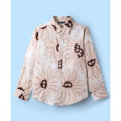 Pine Kids Cotton Woven Full Sleeves Shirt with Floral Print - Tan
