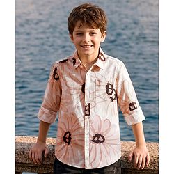 Pine Kids Cotton Woven Full Sleeves Shirt with Floral Print - Tan