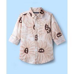 Pine Kids Cotton Woven Full Sleeves Shirt with Floral Print - Tan
