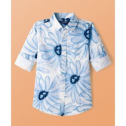 Pine Kids Cotton Woven Full Sleeves Shirt with Floral Print - Blue