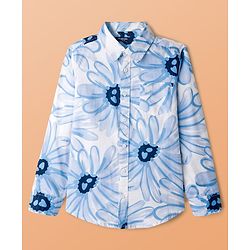 Pine Kids Cotton Woven Full Sleeves Shirt with Floral Print - Blue