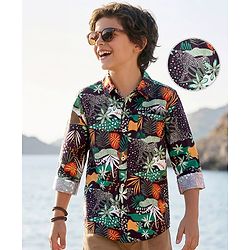 Pine Kids Cotton Woven Full Sleeves Shirt with Jungle Safari Print - Multicolor