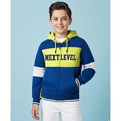 Pine Kids Cotton Knit Full Sleeves Hooded Sweatjacket With Colorado Print - Navy Blue White & Red