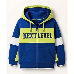 Pine Kids Cotton Knit Full Sleeves Hooded Sweatjacket With Colorado Print - Navy Blue White & Red