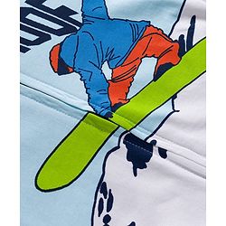 Pine Kids Cotton Knit Full Sleeves Hooded SweatJacket with Surfing Print - Light Blue