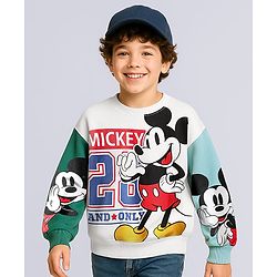 Pine Kids Disney Terry Knit Drop Shoulder Full Sleeves Sweatshirt With Mickey Mouse Graphics - Multicolor