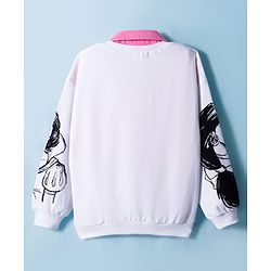 Pine Kids Disney Terry Knit Full Sleeves Collar Overlapped Pullover Sweatshirt with Disney Princess Graphics - White