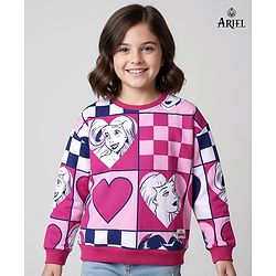 Pine Kids Disney Terry Knit Full Sleeves Sweatshirt With Disney Princess Print - Dark Pink (Design May Vary)