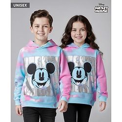 Pine Kids Disney Terry Knit Full Sleeves Tie & Dyed Hooded Sweatshirt With Mickey Mouse Graphics & Foil Print - Multicolour