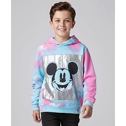 Pine Kids Disney Terry Knit Full Sleeves Tie & Dyed Hooded Sweatshirt With Mickey Mouse Graphics & Foil Print - Multicolour