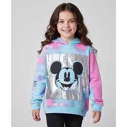 Pine Kids Disney Terry Knit Full Sleeves Tie & Dyed Hooded Sweatshirt With Mickey Mouse Graphics & Foil Print - Multicolour