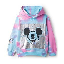 Pine Kids Disney Terry Knit Full Sleeves Tie & Dyed Hooded Sweatshirt With Mickey Mouse Graphics & Foil Print - Multicolour