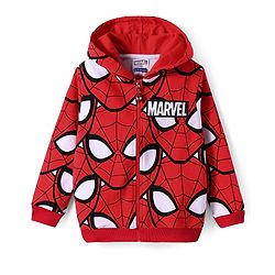 Pine Kids Marvel Terry Knit Full Sleeves Front Open Hooded Sweatjacket With Spiderman Jacket - Multi Colour