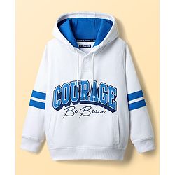 Pine Kids Cotton Knit Full Sleeves Hooded Sweatshirt With Text Print - White