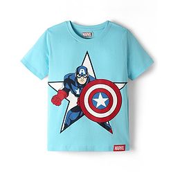 Pine Kids Marvel Single Jersey Knit Half Sleeves Night Suit with Captain America Graphics - Light Blue