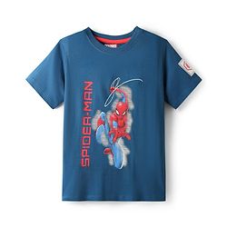 Pine Kids Marvel Single Jersey Knit Half Sleeves Shorts Night Suit with Spider Man Graphics - Navy Blue